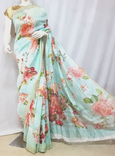 Digital Printed Linen Saree 03