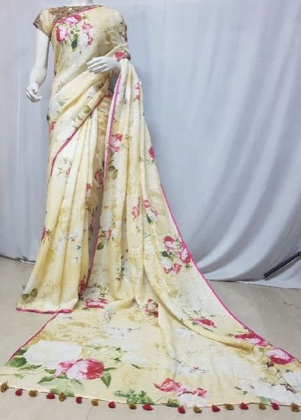 Digital Printed Linen Saree 05