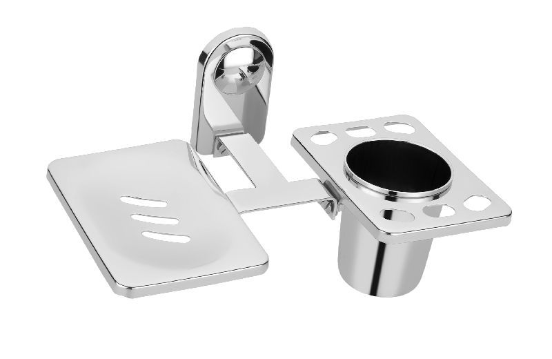 Stainless Steel Deluxe Soap Dish With Toothbrush Holder