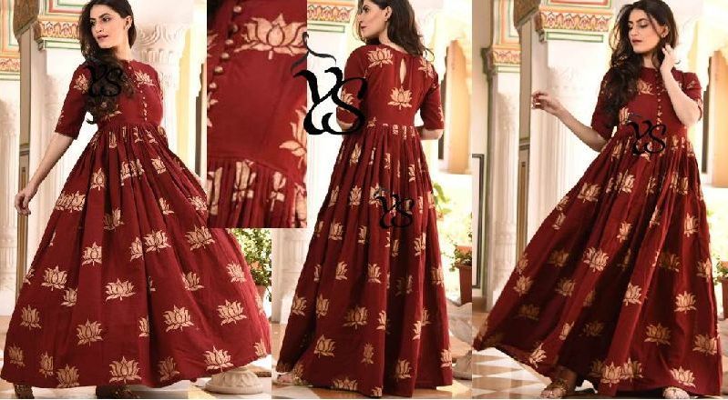 Rayon Gold Printed Designer Long Gown 05