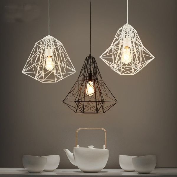 Iron Wire Vintage Diamond Pendant Hanging Light 02