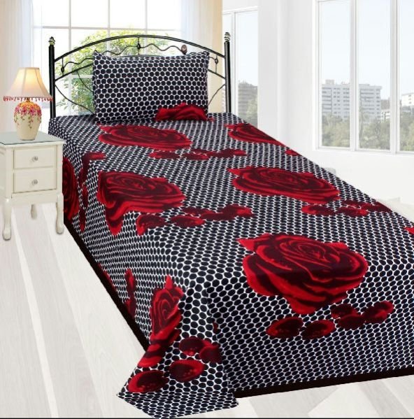Cotton Flower Dotted  Printed Single Bed Sheet