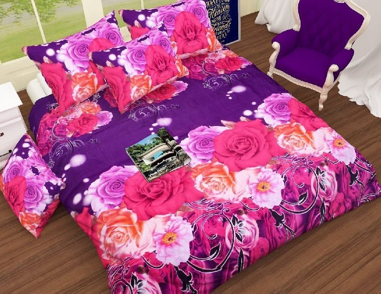 Flower Printed Blue And Pink Comforter Set
