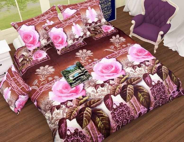 Flower Printed Chocolate And Light Pink Comforter Set