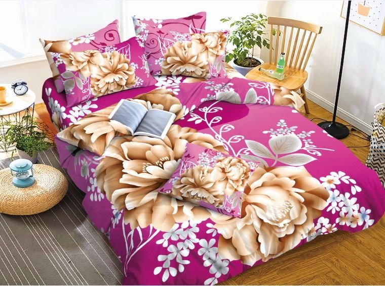 Flower Printed Off White And Red Comforter Set