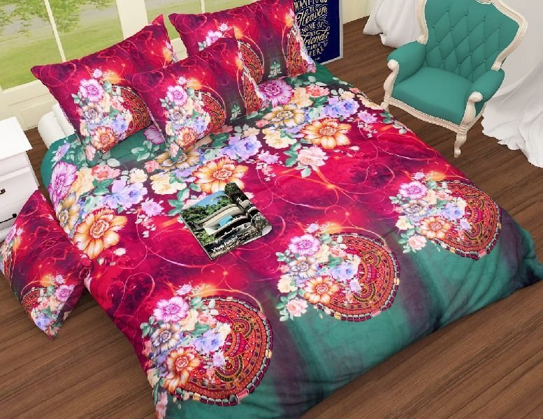 Flower Printed Red And Green Comforter Set