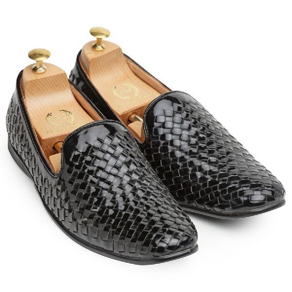 Patent Black Woven Moccasins 01