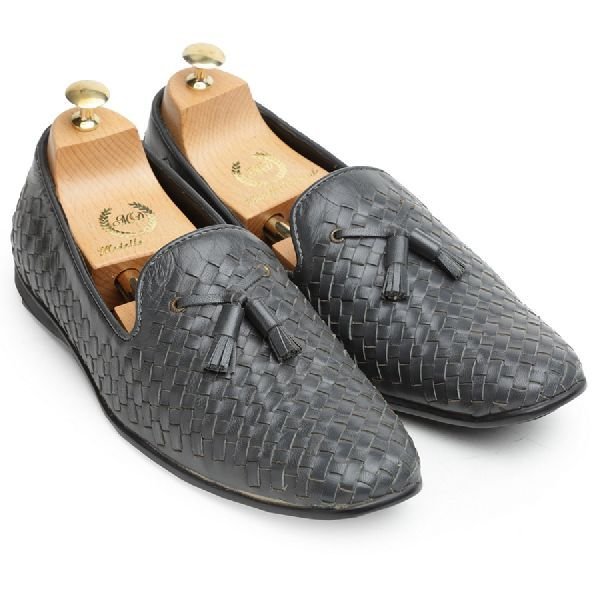 Tassel Grey Woven Moccasins 01