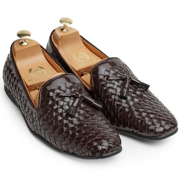 Tassel Patent Brown Woven Moccasins 01
