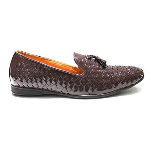 Tassel Patent Brown Woven Moccasins 02