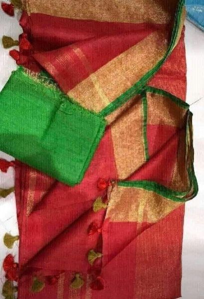 Linen Saree with Golden Zari Border 09