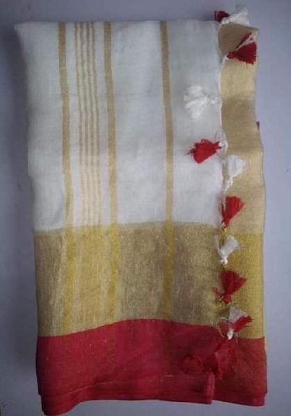 Linen Saree with Golden Zari Border 12