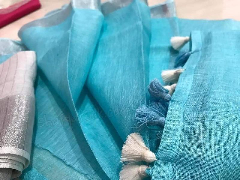 Linen Saree with Silver Border 02