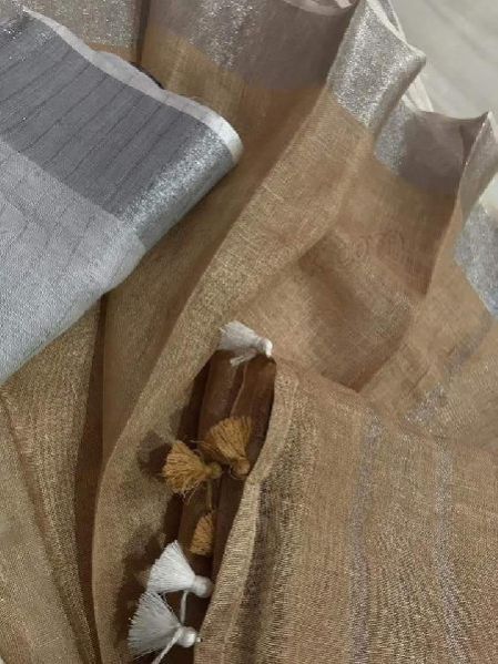 Linen Saree with Silver Border 03