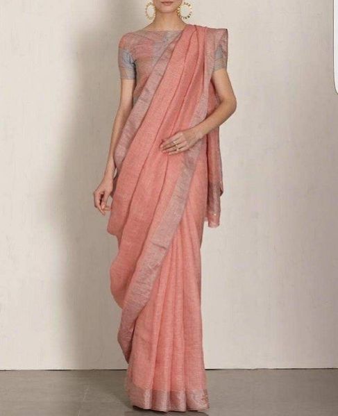 Linen Saree with Silver Border 07