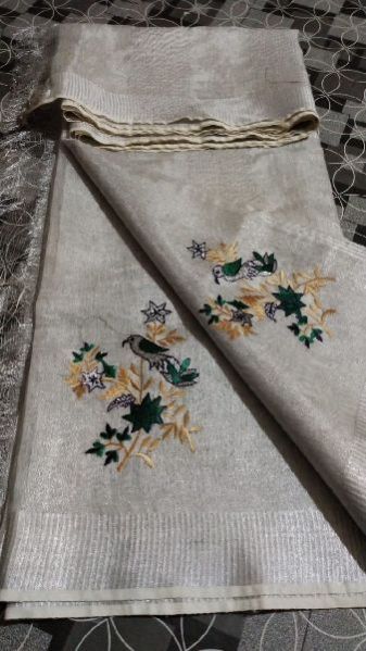 Tissue Linen Embroidery Saree 01