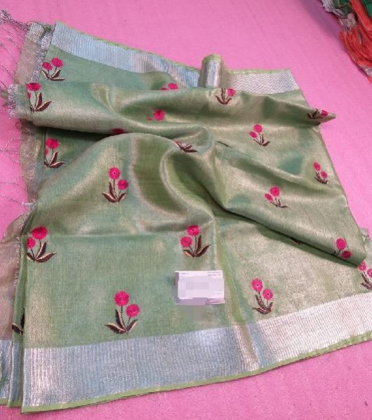 Tissue Linen Embroidery Sarees 02
