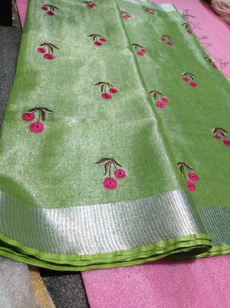 Tissue Linen Embroidery Sarees 04