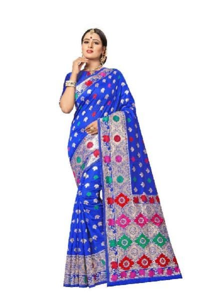 Light Blue Banarasi Silk Meenakari Sarees 01
