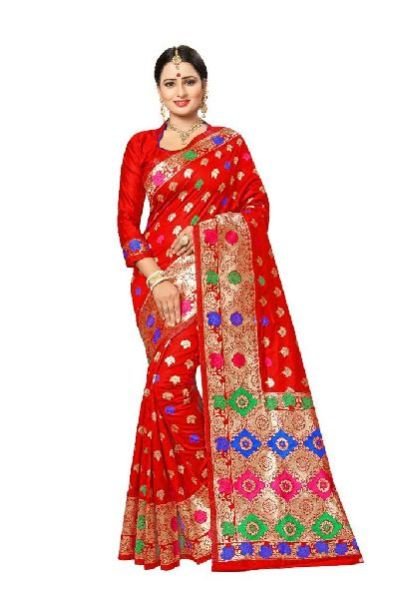 Light Red Banarasi Silk Meenakari Sarees 01