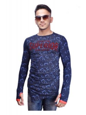 Light Weight White Blue Striped Full Sleeve T-Shirt