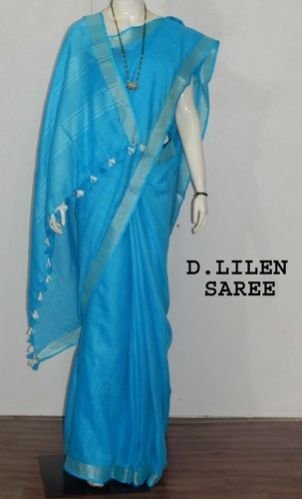 Blue Linen Saree