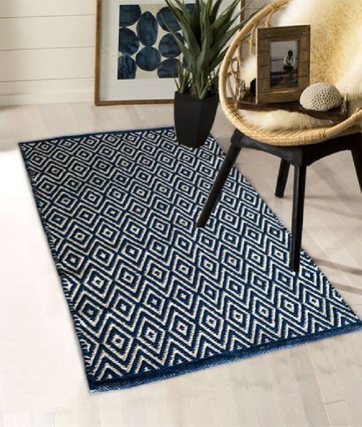 Blue Diamond Pattern Cotton Rug 02