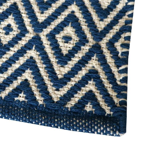 Blue Diamond Pattern Cotton Rug 03