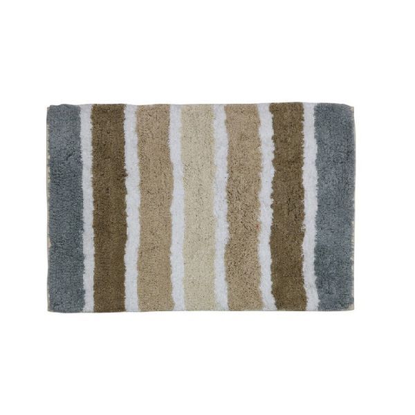 Cotton Grey & Beige Striped Bath Mat 02