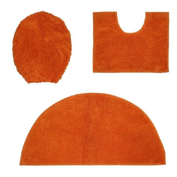 Madras Cotton Orange Bath Mat Set 02