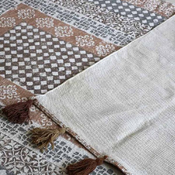 Vintage Brown Hand Printed Cotton Rug 01