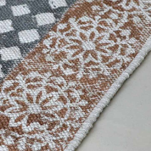 Vintage Brown Hand Printed Cotton Rug 02