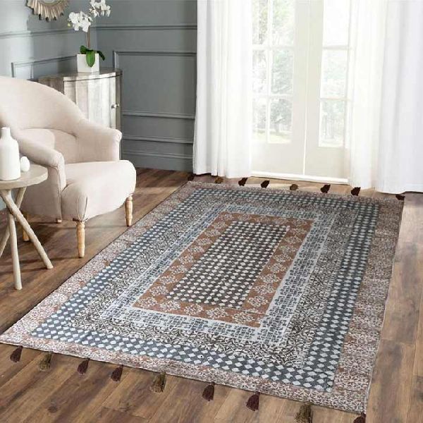 Vintage Brown Hand Printed Cotton Rug 03