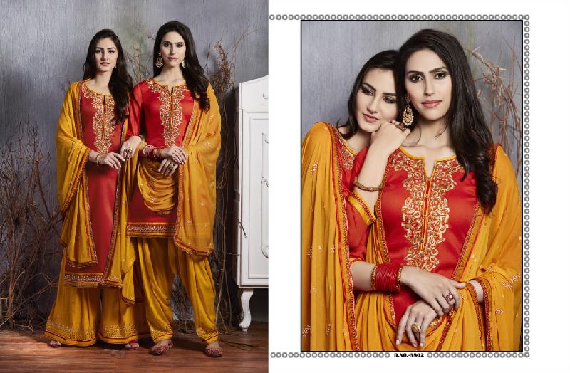 3802 Cotton Embroidered Patiala Suit
