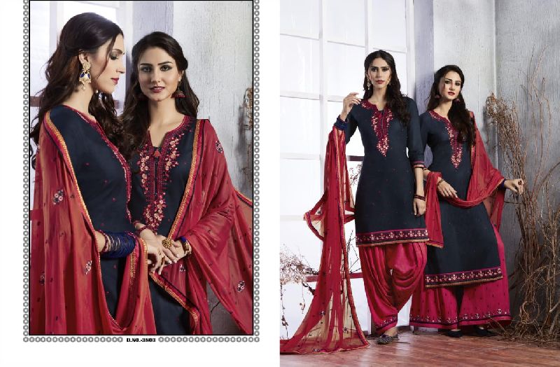 3803 Cotton Embroidered Patiala Suit
