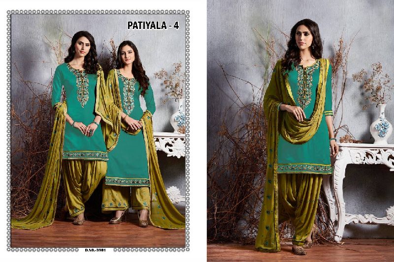 4 Cotton Embroidered Patiala Suit