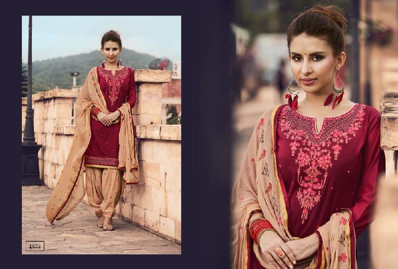 4102 Cotton Embroidered Patiala Suit