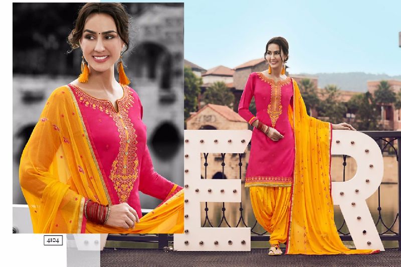 4104 Cotton Embroidered Patiala Suit