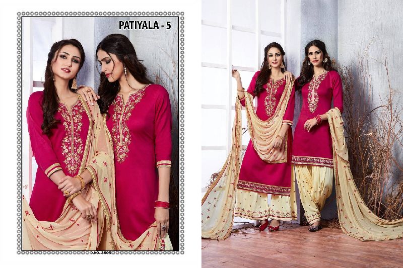 5 Cotton Embroidered Patiala Suit