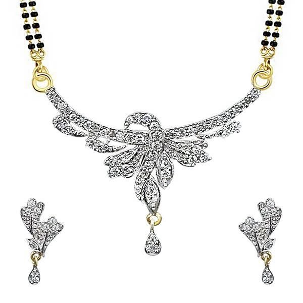 Tip Top Fashions AD Stone Black Beads Mangalsutra Set 02
