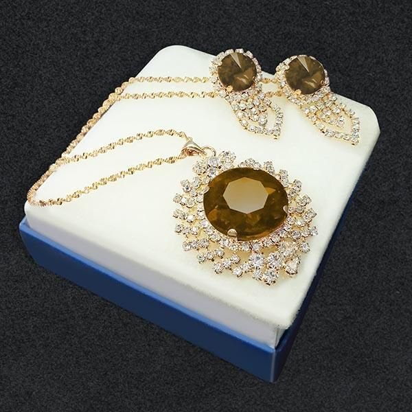 Tip Top Fashions Brown Austrian Stone Pendant Set 01
