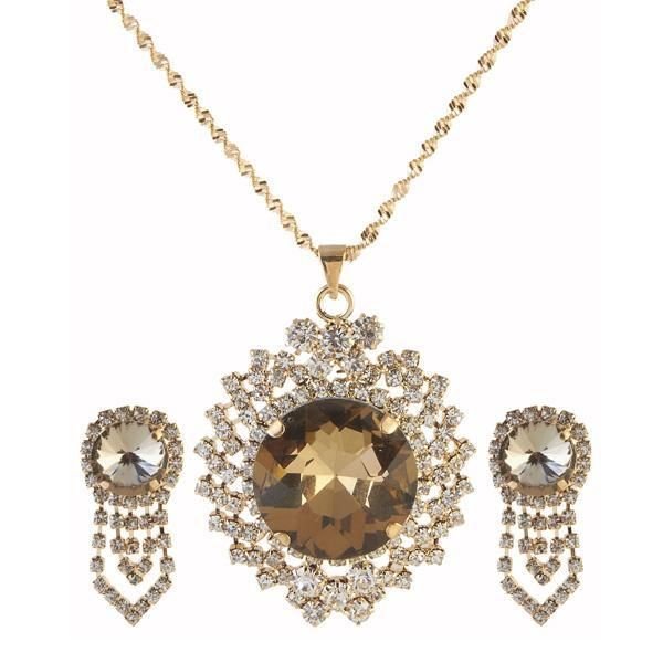 Tip Top Fashions Brown Austrian Stone Pendant Set 02