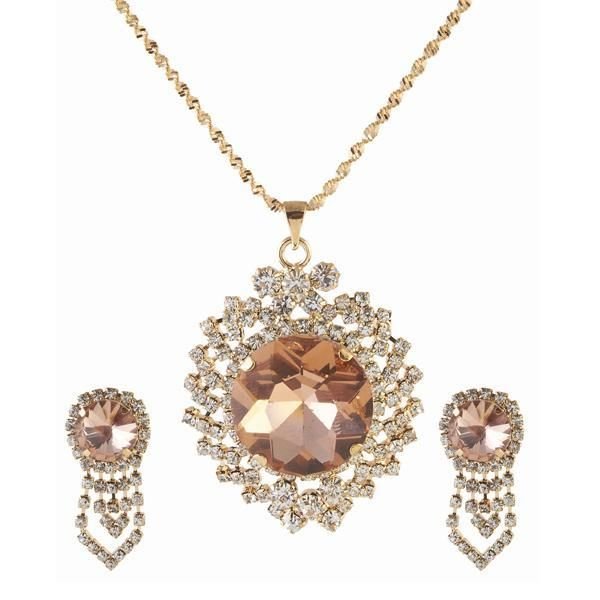 Tip Top Fashions Pink Austrian Stone Pendant Set 01
