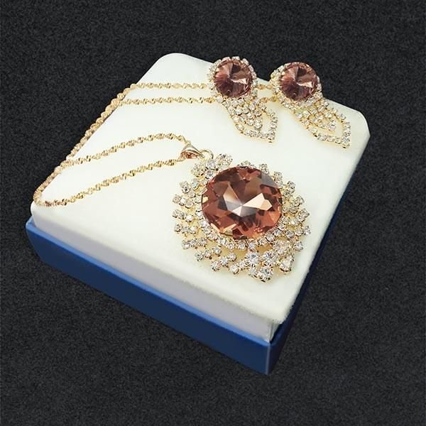 Tip Top Fashions Pink Austrian Stone Pendant Set 02