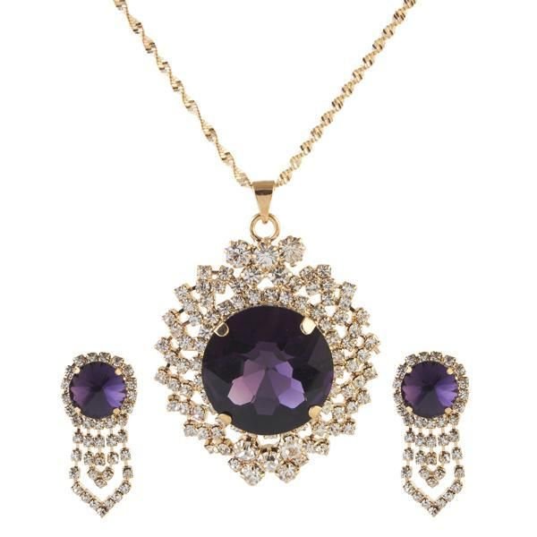 Tip Top Fashions Purple Austrian Stone Pendant Set 01