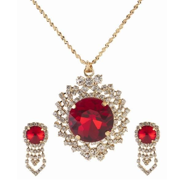 Tip Top Fashions Red Austrian Stone Pendant Set 01