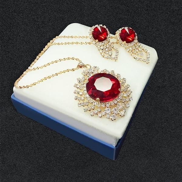 Tip Top Fashions Red Austrian Stone Pendant Set 02