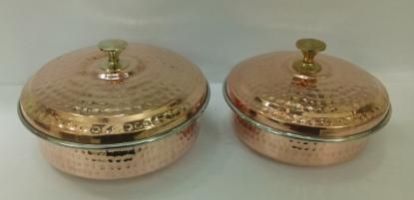Copper Steel With Glass Lid Hammered Handi  01
