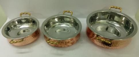 Copper Steel With Glass Lid Hammered Handi With Handle