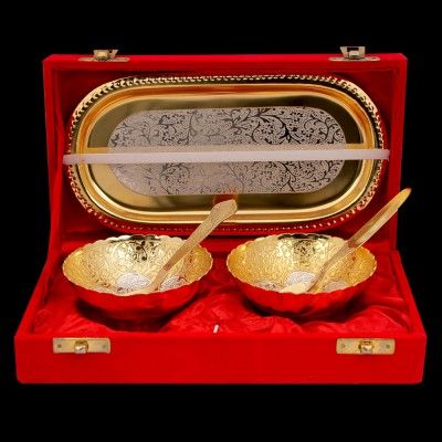 2+1 Gold and Silver Plated Bowl and Spoon Set 01